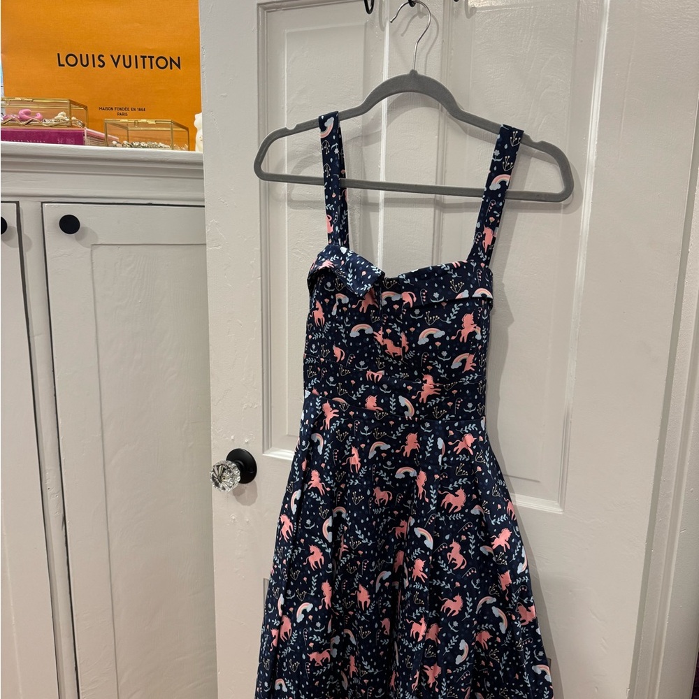 Blue and Pink Sleeveless Square Neck Sundress